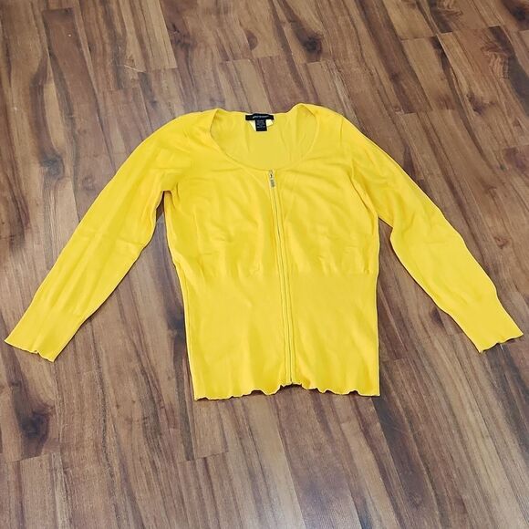 School Bus Yellow Ashley Stewart Zip Cardigan Knit Sweater - Picture 1 of 6